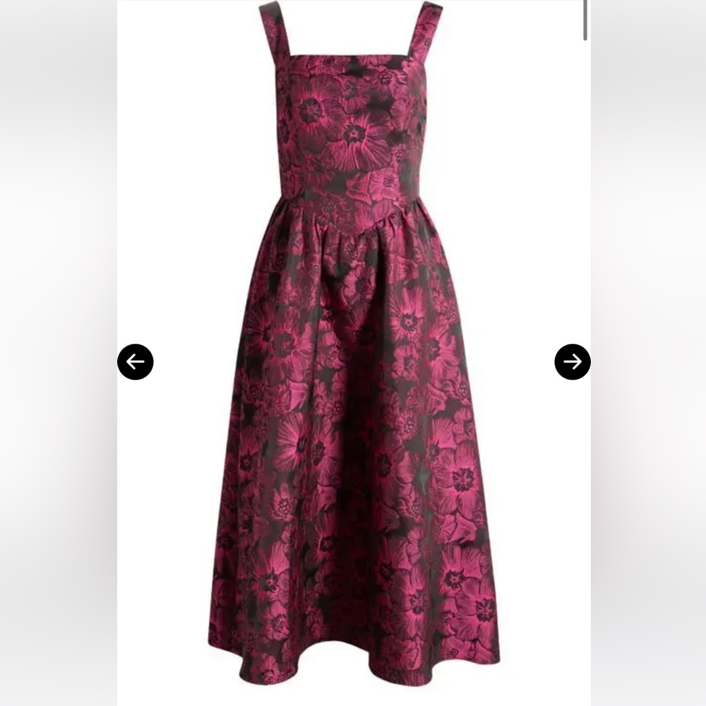 Sleeveless Brocade Basque-Waist Midi Dress